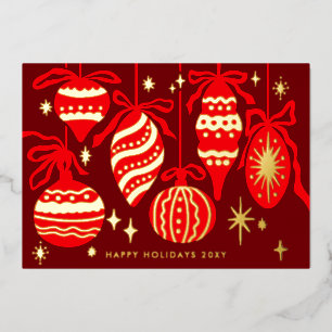 Logo Modern Whimsical Burgundy Decor Business Gold Foil Holiday Card