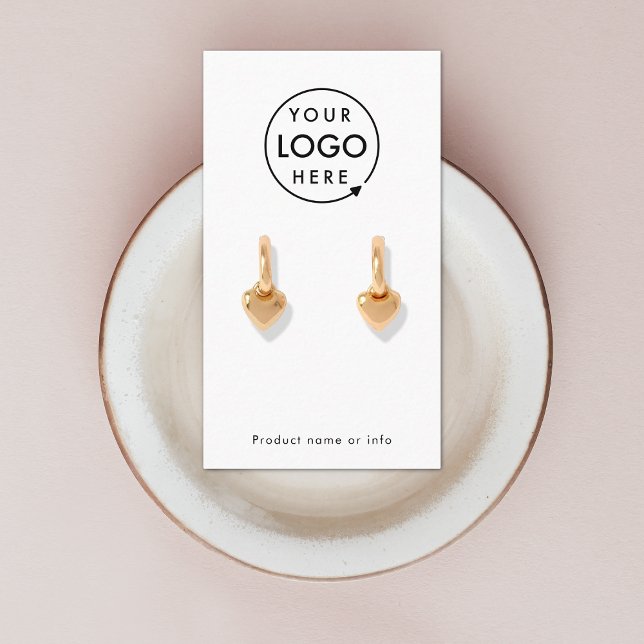 Logo Modern White Jewelery Earring Display Card (Modern minimalist white earring display card by Guava - clean, stylish, and customizable)