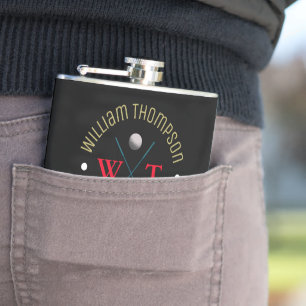 Logo Monogram for a Golf-player Black Hip Flask