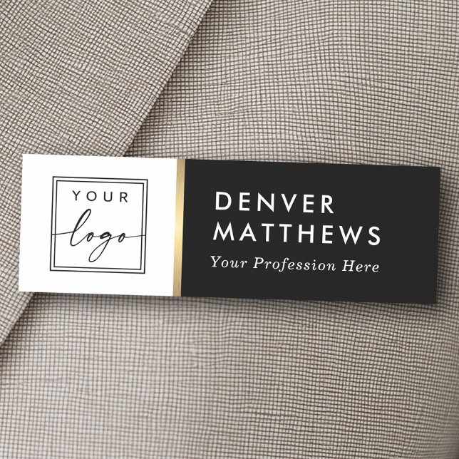 Logo, name and title classy black white tag (Logo, name and title classy black white name tag)