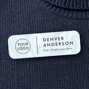 Logo, name and title modern pale grey blue marbled tag