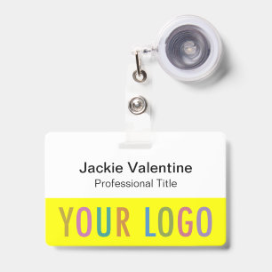 Logo Name Badge with Retractable Belt Clip Yellow ID Badge
