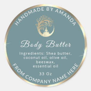Logo Name Body Butter Cosmetic Gold Aqua Teal Classic Round Sticker