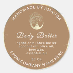 Logo Name Body Butter Cosmetic Gold Brown Classic Round Sticker