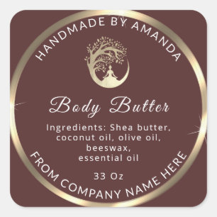 Logo Name Body Butter Cosmetic Gold Coffee Square Sticker
