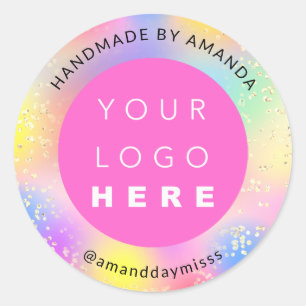 Logo  Name Confetti Colour Therapy Holograph Pink Classic Round Sticker