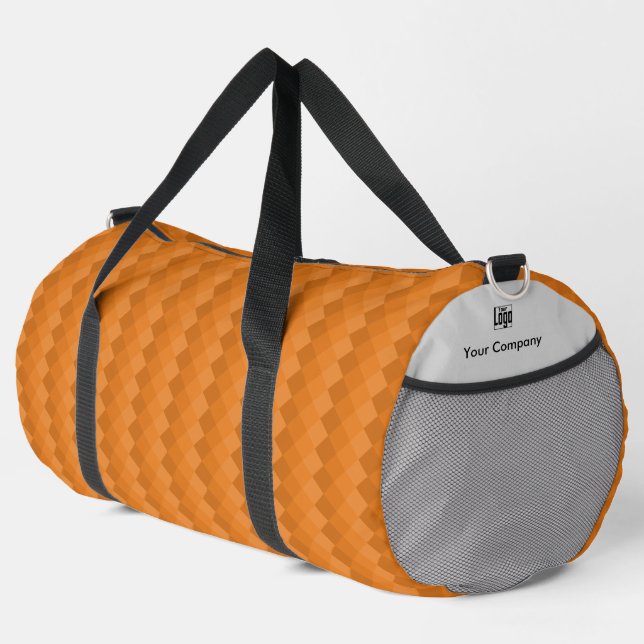 Logo Name - Earthy Tile Pattern Orange & Grey Duffle Bag (Right Corner)