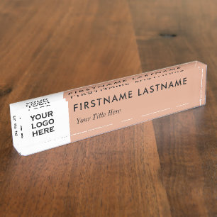 Logo & Name Elegant rose gold White Professional Nameplate