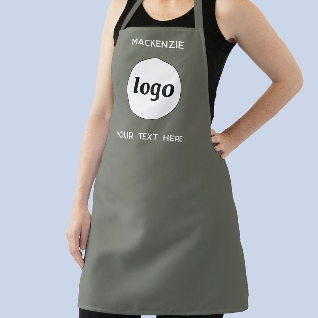 Logo Name Text Business Promotional Sage Green Apron (Logo with custom text business promotional sage green apron)