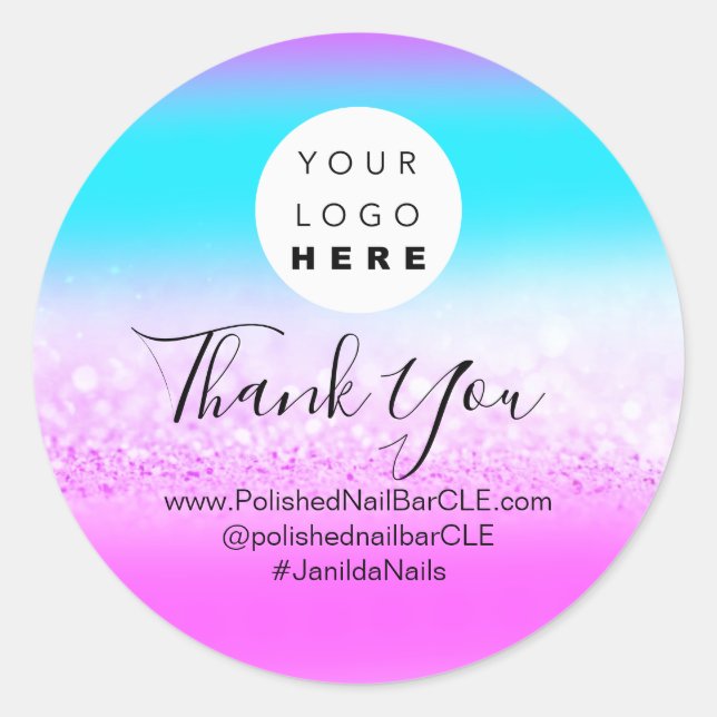 Logo Name Thank Shopping Glitter  Holograph Classic Round Sticker (Front)