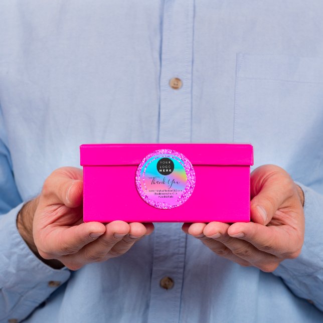 Logo Name Thank You Shopping Glitter Holograph Classic Round Sticker (Logo Name Thank You Shopping Glitter Holograph Classic Round Sticker)