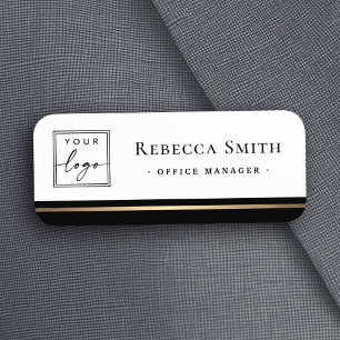 Logo name title black border white modern tag