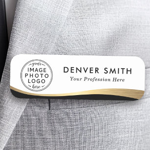 Logo name title black white faux golden gradient name tag