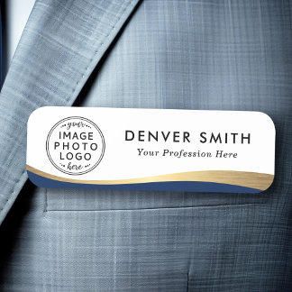 Logo name title dark blue faux golden gradient tag