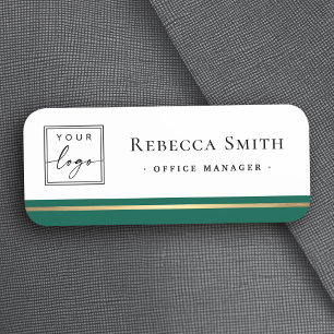Logo name title forest green border white modern tag