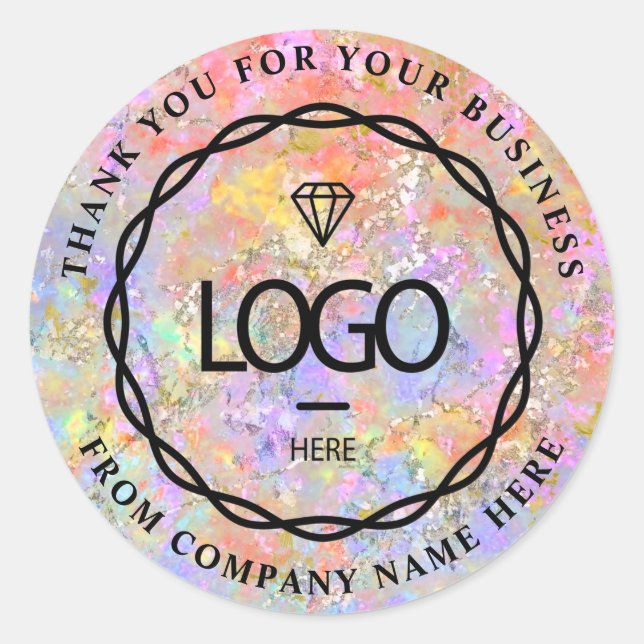  Logo Name Web Thank Business Holograph Abstract Classic Round Sticker (Front)