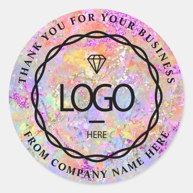  Logo Name Web Thank Business Holograph Pink Shop Classic Round Sticker (Front)