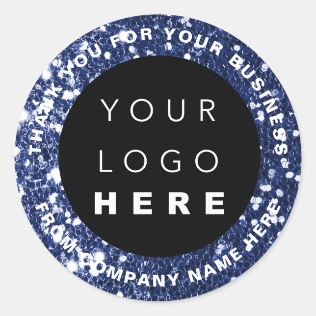 Logo Name Web Thank You Blue Navy  Shop Glitter  Classic Round Sticker (Front)