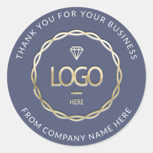 Logo Name Web Thank You Business Gold Smoky Blue Classic Round Sticker