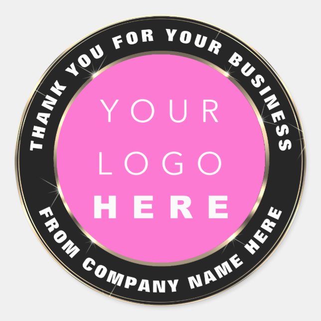 Logo Name Web Thank You Gold Frame Pink Black Classic Round Sticker (Front)