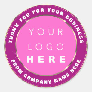 Logo Name Web Thank You Gold Frame Pink Fuchsia Classic Round Sticker