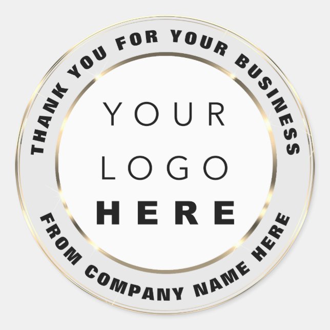 Logo Name Web Thank You Gold Grey Classic Round Sticker (Front)