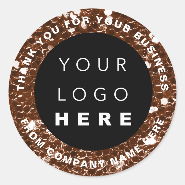 Logo Name Web Thank You Shop Glitter Brown Classic Round Sticker (Front)