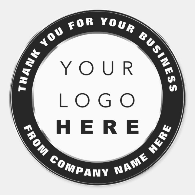 Logo Name Web Thank You Shopping Black White Classic Round Sticker (Front)