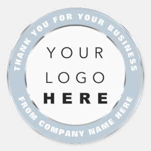 Logo Name Web Thank You Shopping Silver Grey Blue Classic Round Sticker