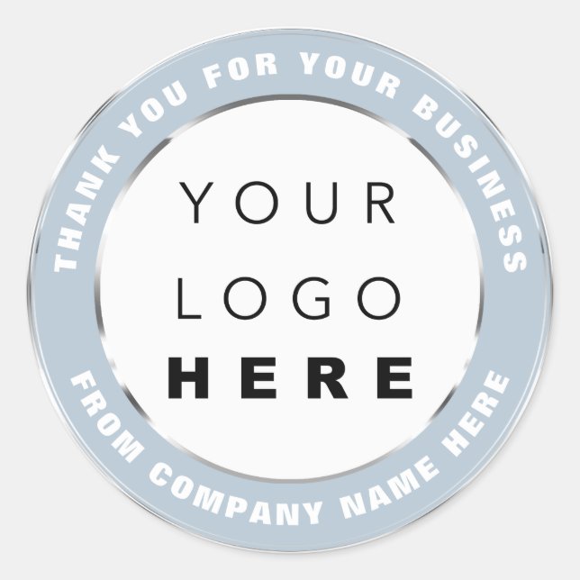 Logo Name Web Thank You Shopping Silver Grey Blue Classic Round Sticker (Front)