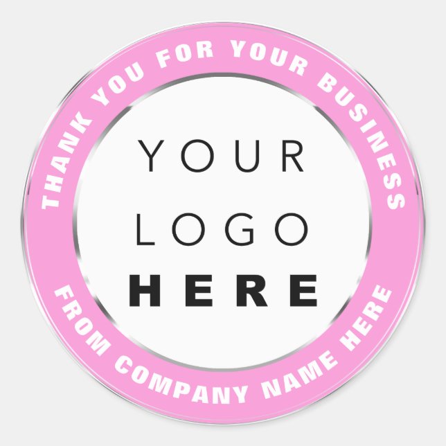 Logo Name Web Thank You Shopping Silver Pink  Classic Round Sticker (Front)