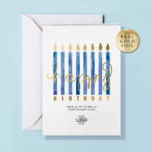 Logo Navy Blue Candles Business Foil Birthday Card