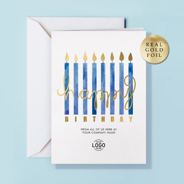 Logo Navy Blue Candles Business Foil Birthday Card (Creator Uploaded)