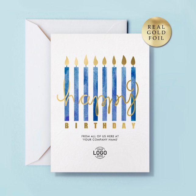 Logo Navy Blue Candles Business Foil Birthday Card (Creator Uploaded)