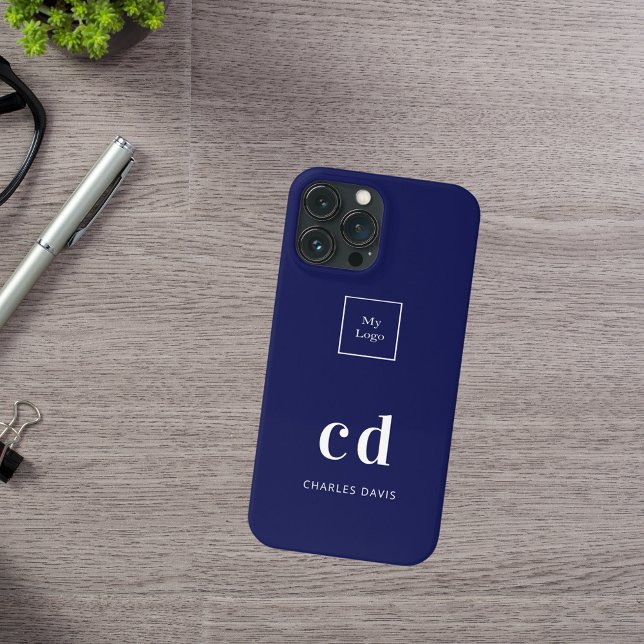 Logo navy blue white monogram initials business Case-Mate iPhone case (Creator Uploaded)