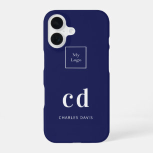 Logo navy blue white monogram initials business iPhone 16 case