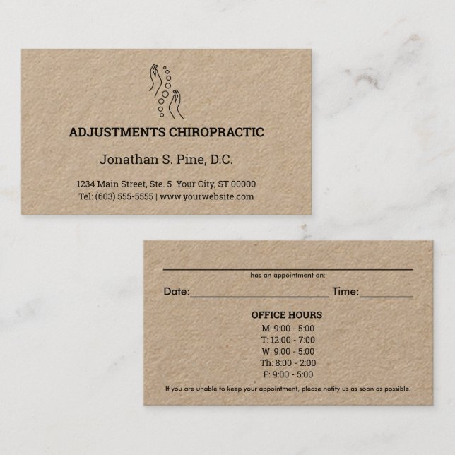 Logo & Office Hours Chiropractic Appointment Cards (Front/Back)