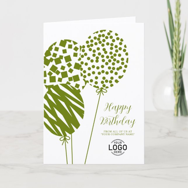 Logo Olive Green Balloons Corporate Birthday Card (Front)