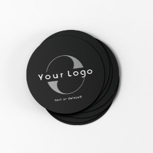 Logo on Black + White Text Company Business Round Paper Coaster