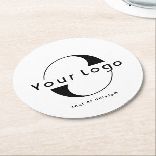 Logo on Clean + Black Text Company Business Round  Round Paper Coaster