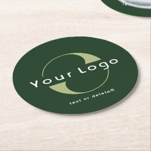 Logo on Dark Green + White Text Company Business R Round Paper Coaster