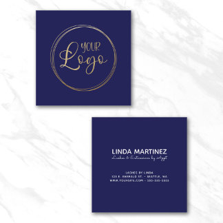 Logo on Dark Navy Blue Square Business Card