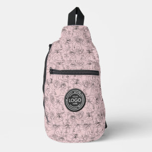Logo on Flowers and Faces Pink Sling Bag