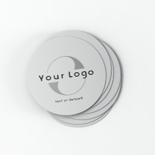 Logo on Grey + Black Text Company Business Round Paper Coaster