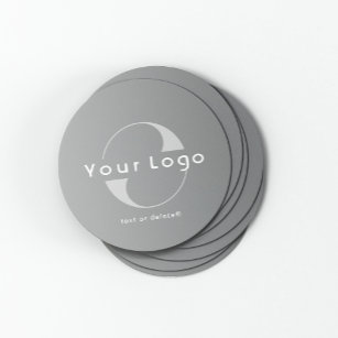 Logo on Grey + White Text Company Business Round Paper Coaster