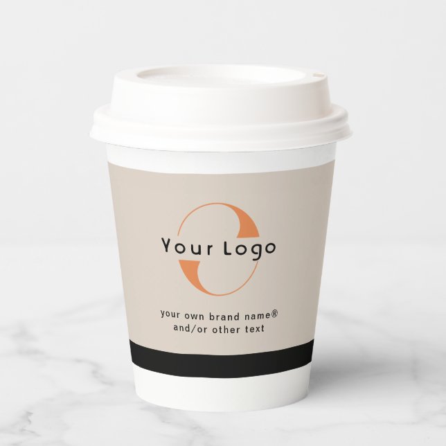 Logo on Ligh Tan + Black Text Company Business Pap Paper Cups (Front)