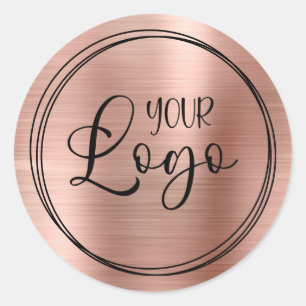 Logo on Three Black Rings with Rose Gold Foil Classic Round Sticker