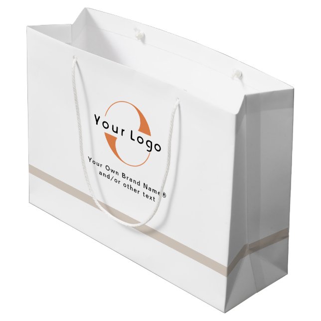 Logo on White & Tan, Black Text Company Business L Large Gift Bag (Back Angled)