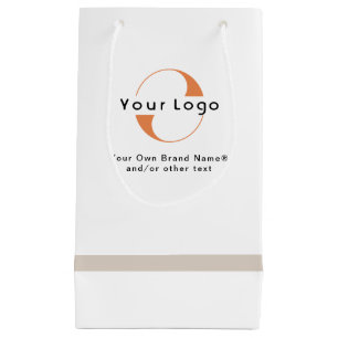 Logo on White & Tan, Black Text Company Business S Small Gift Bag
