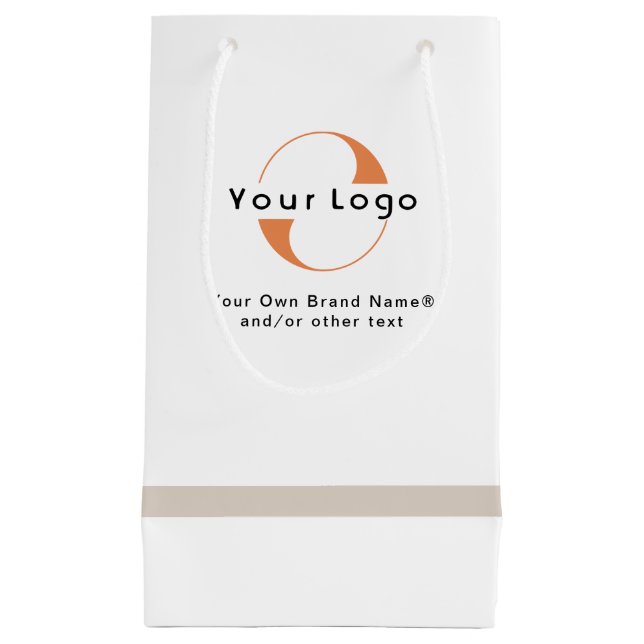 Logo on White & Tan, Black Text Company Business S Small Gift Bag (Front)